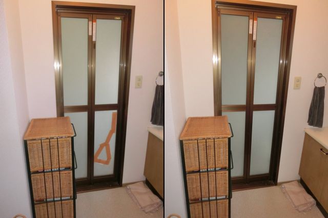 浴室中折れドアの樹脂パネル修理　交換　名古屋市昭和区